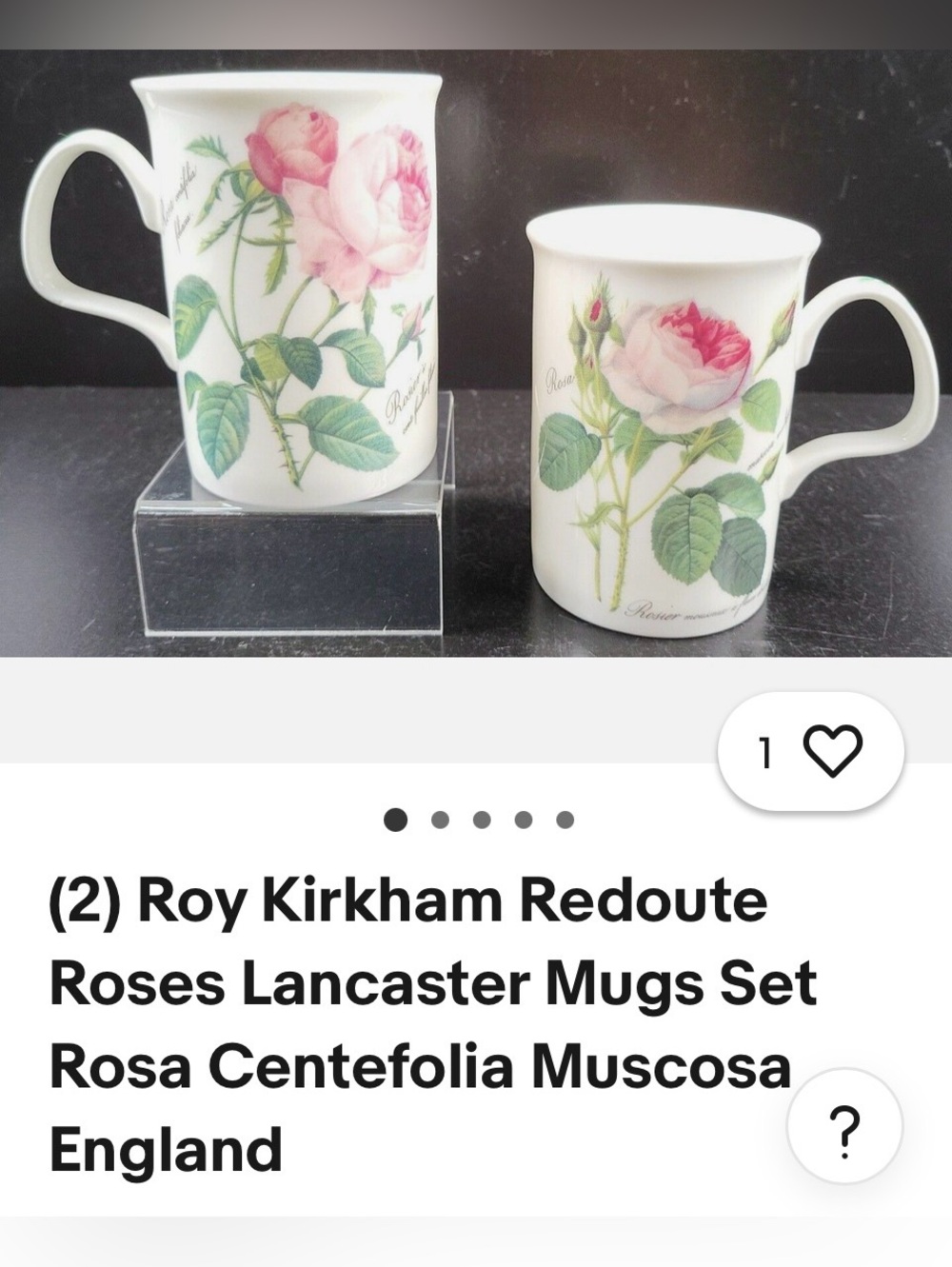 Roy Kirkham Fine China Porcelain Redoute Roses Pattern Lancaster Coffee Mugs (2)